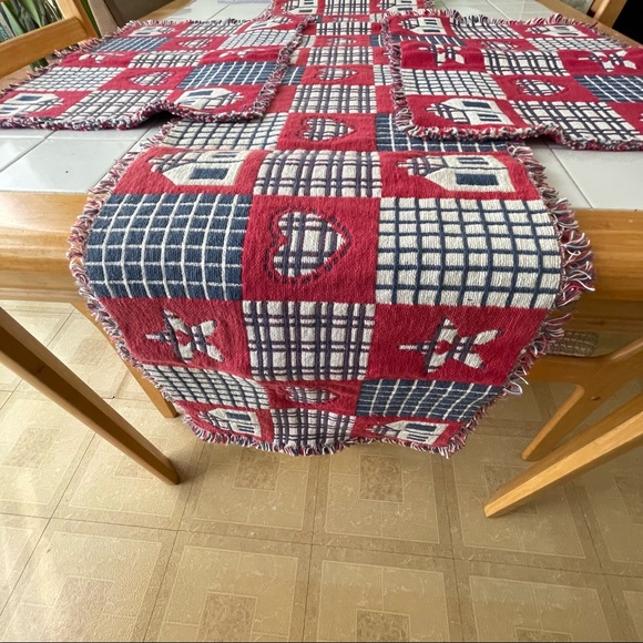 Table Runner and Four Matching Placemats Red White and Blue Farmhouse Americana - Picture 1 of 14